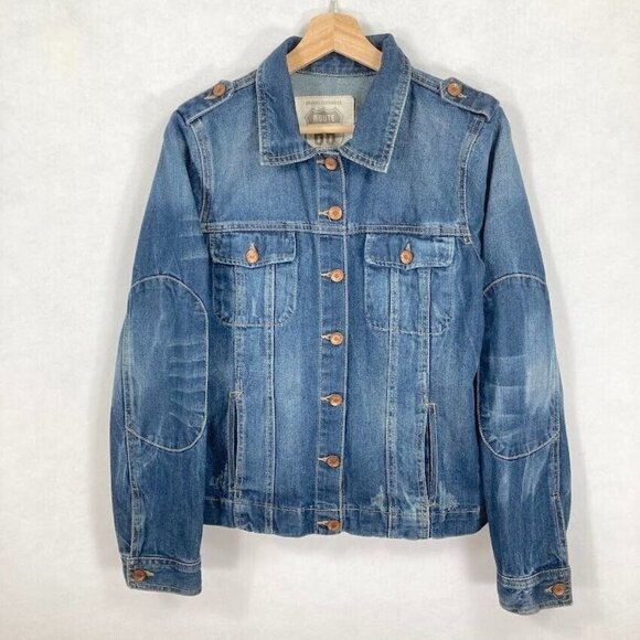Route 66 Distressed Trucker Jean Jacket Size Med Blue - Picture 1 of 6